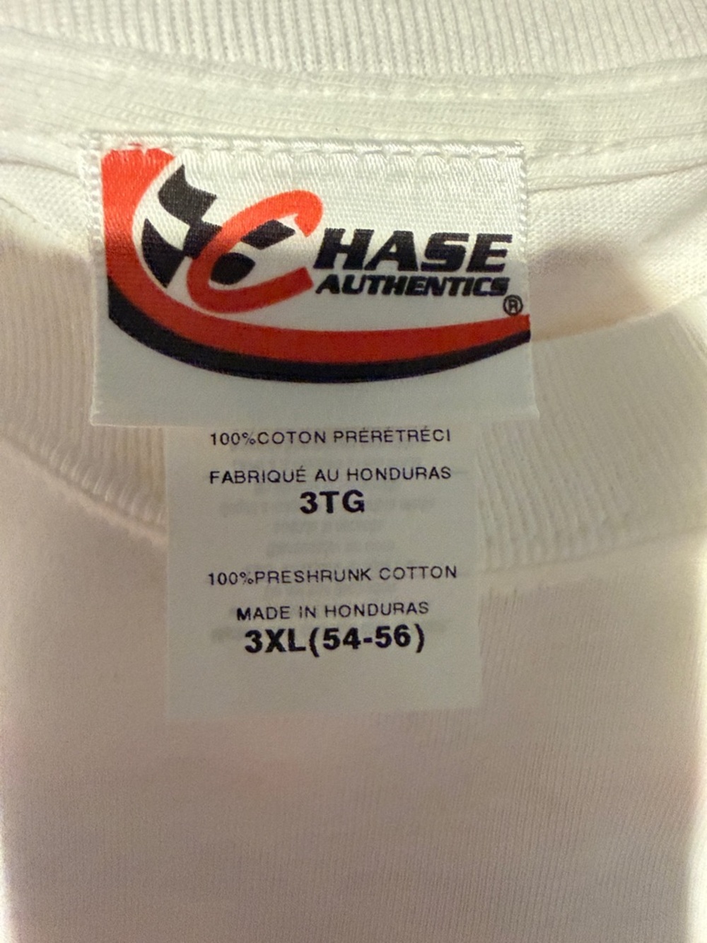 Chase Authentics White Tee with Red & Black Logo Neck Label  Jimmy JOHNSON